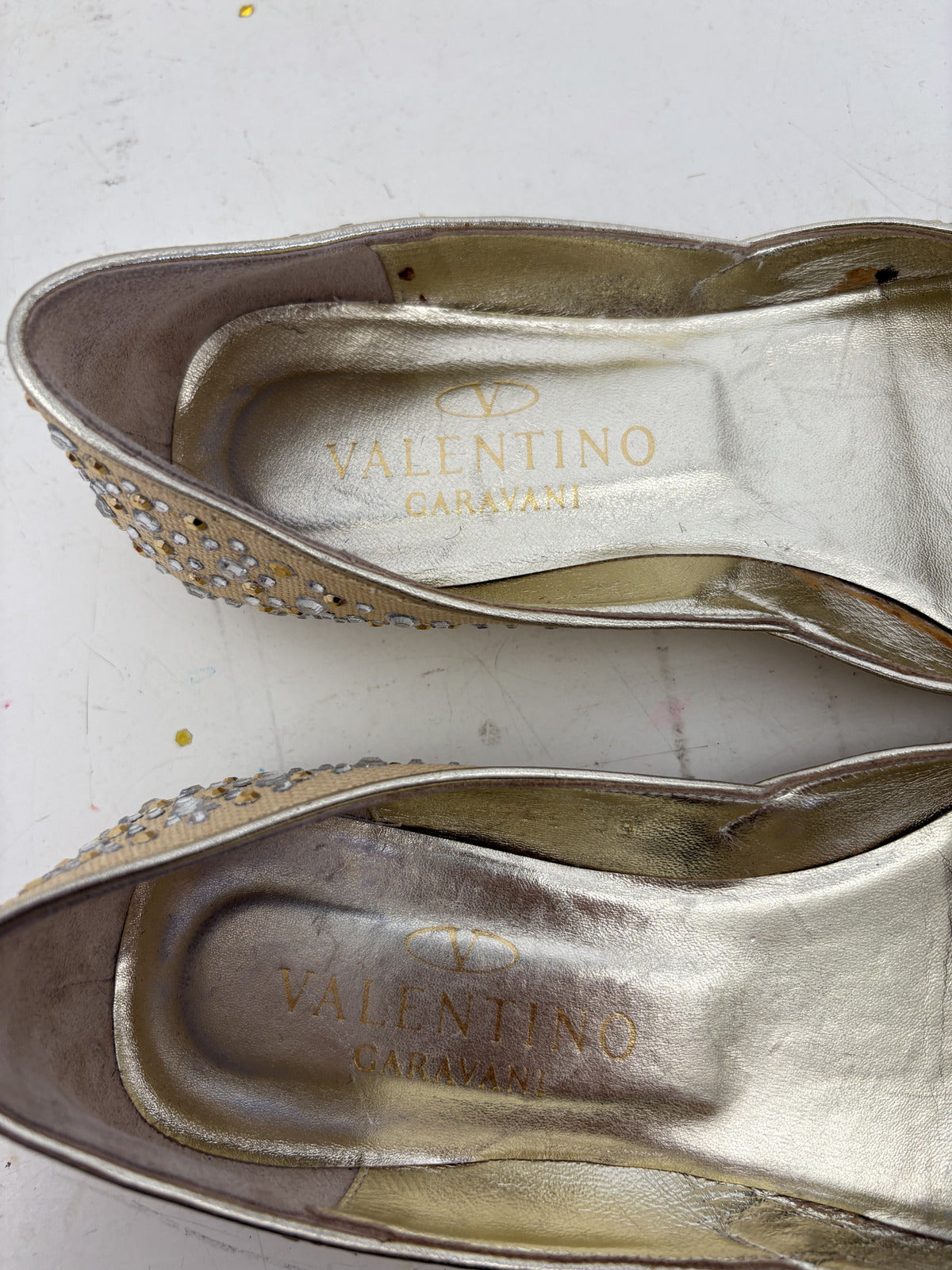 Valentino Garavani Beige and Rhinestone Flats, Size 39