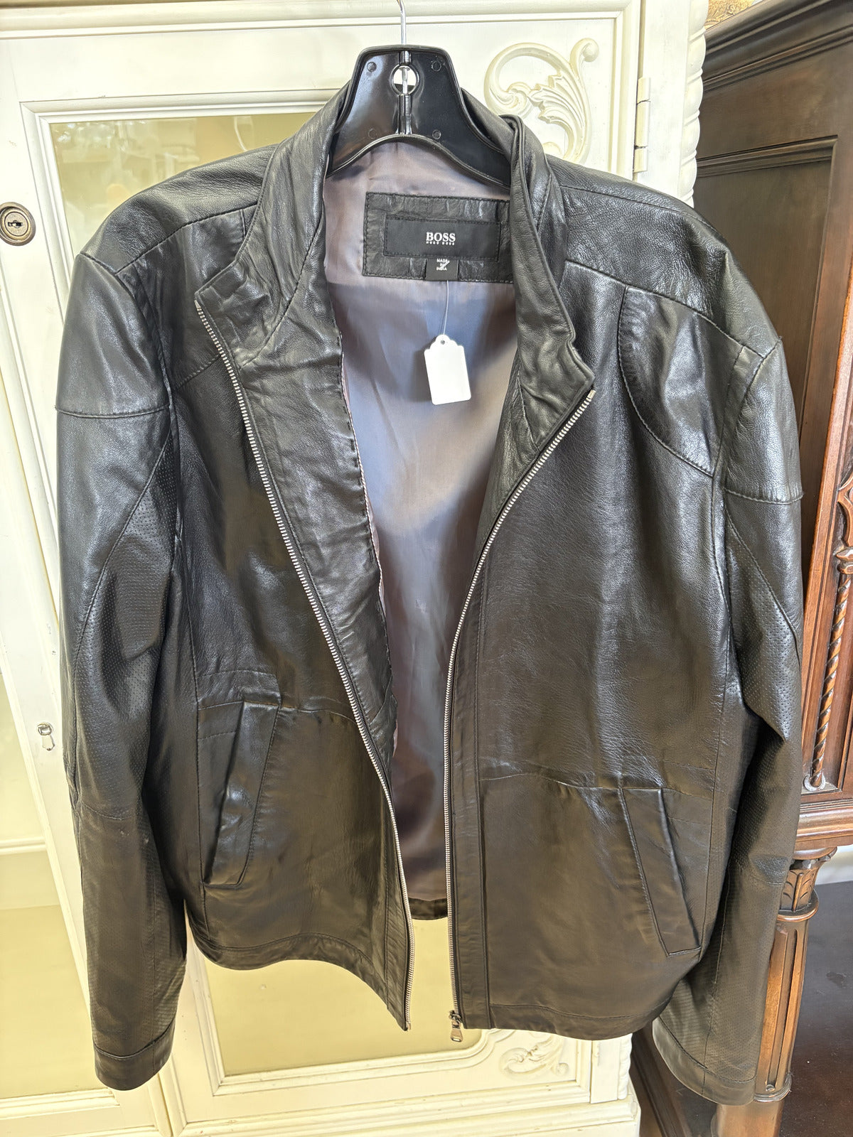 Hugo Boss Vegan Black Leather Jacket, L