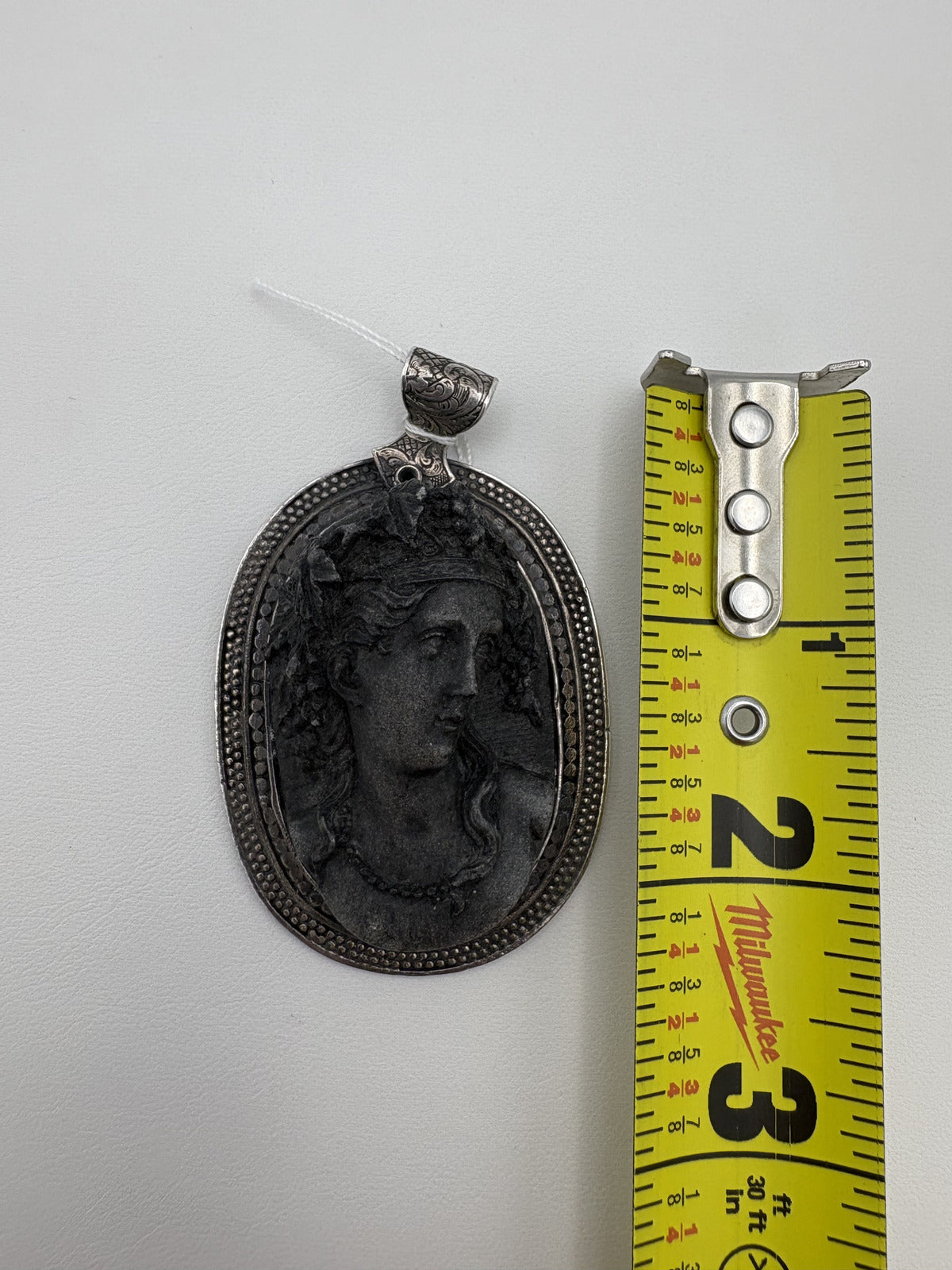 Jet and 925 Sterling Silver Cameo