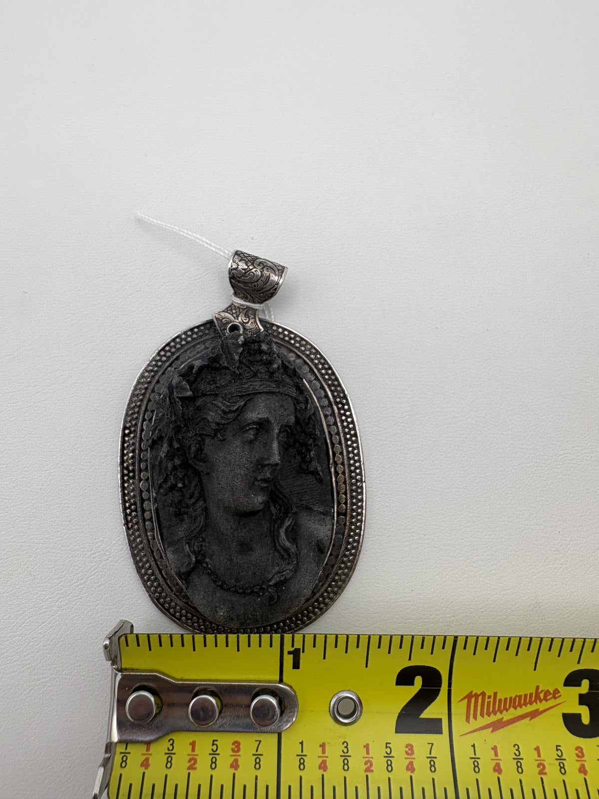 Jet and 925 Sterling Silver Cameo