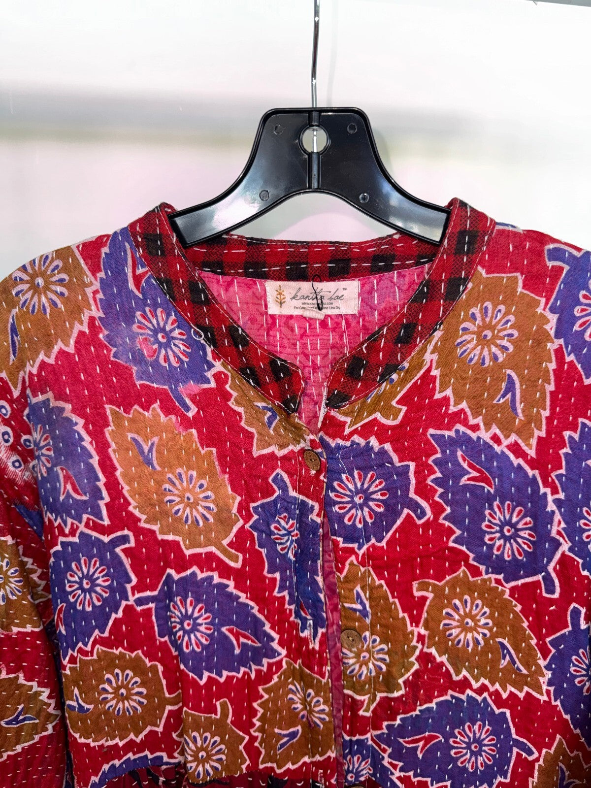Kantha Bae Red Multipattern Tunic Long Sleeve Dress, Free Size