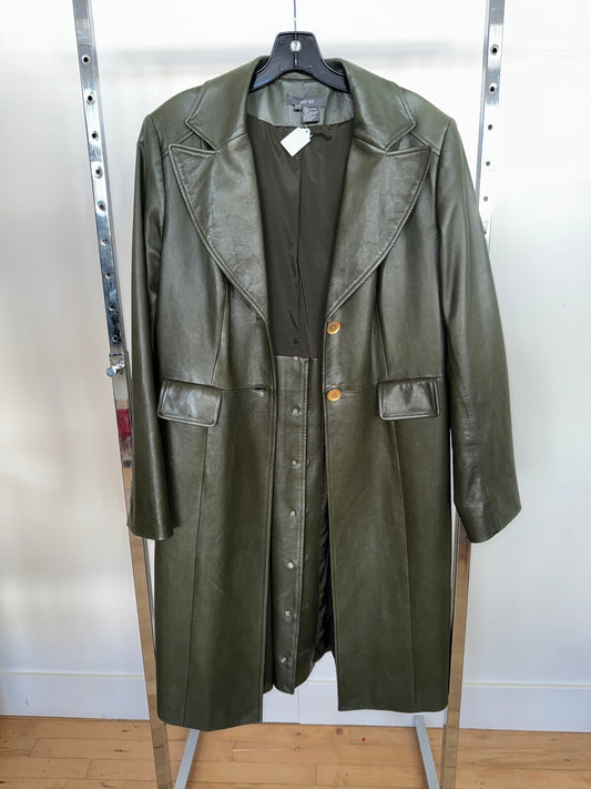 Per Se Green 100% Leather Duster Jacket, Size 14
