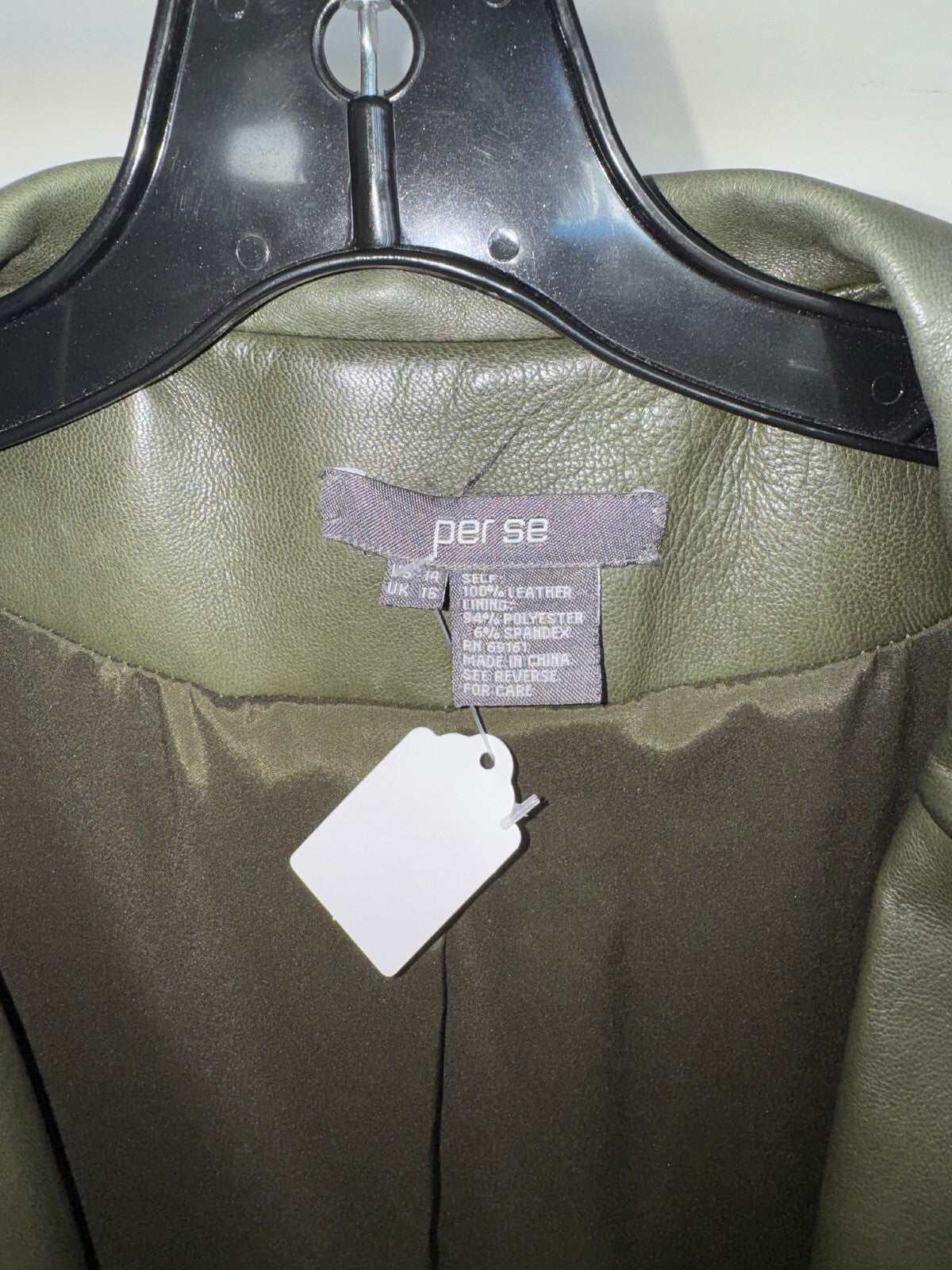 Per Se Green 100% Leather Duster Jacket, Size 14