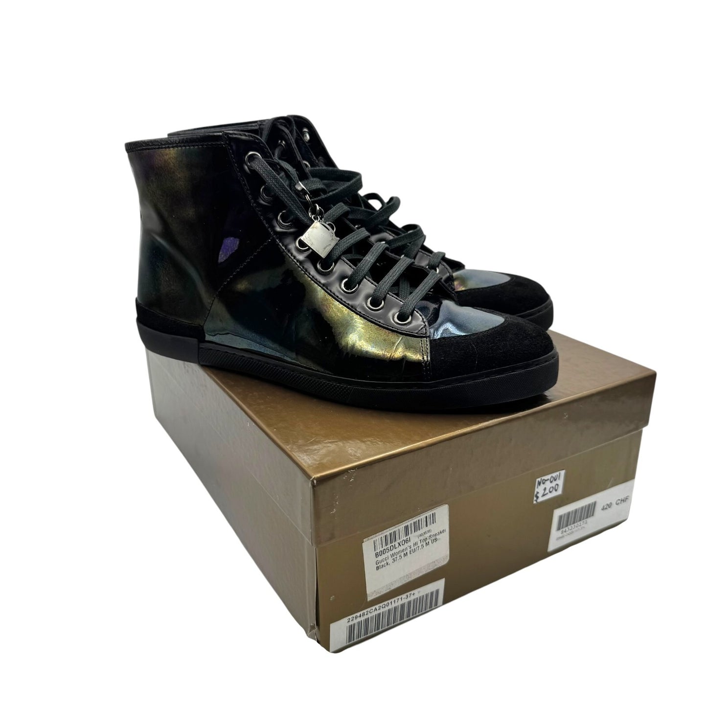 Gucci Women's Black Hi Top Sneaker with box, Size 7.5