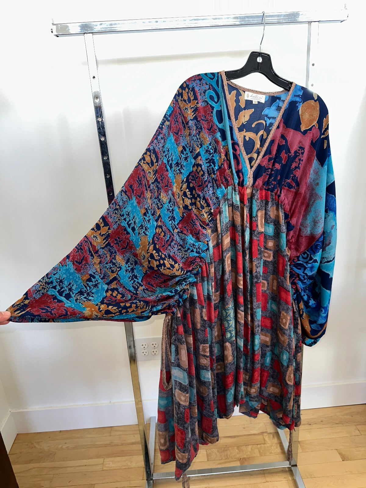 Kantha Bae Blue Longsleeve Kimono Style Tunic Dress, Free Size