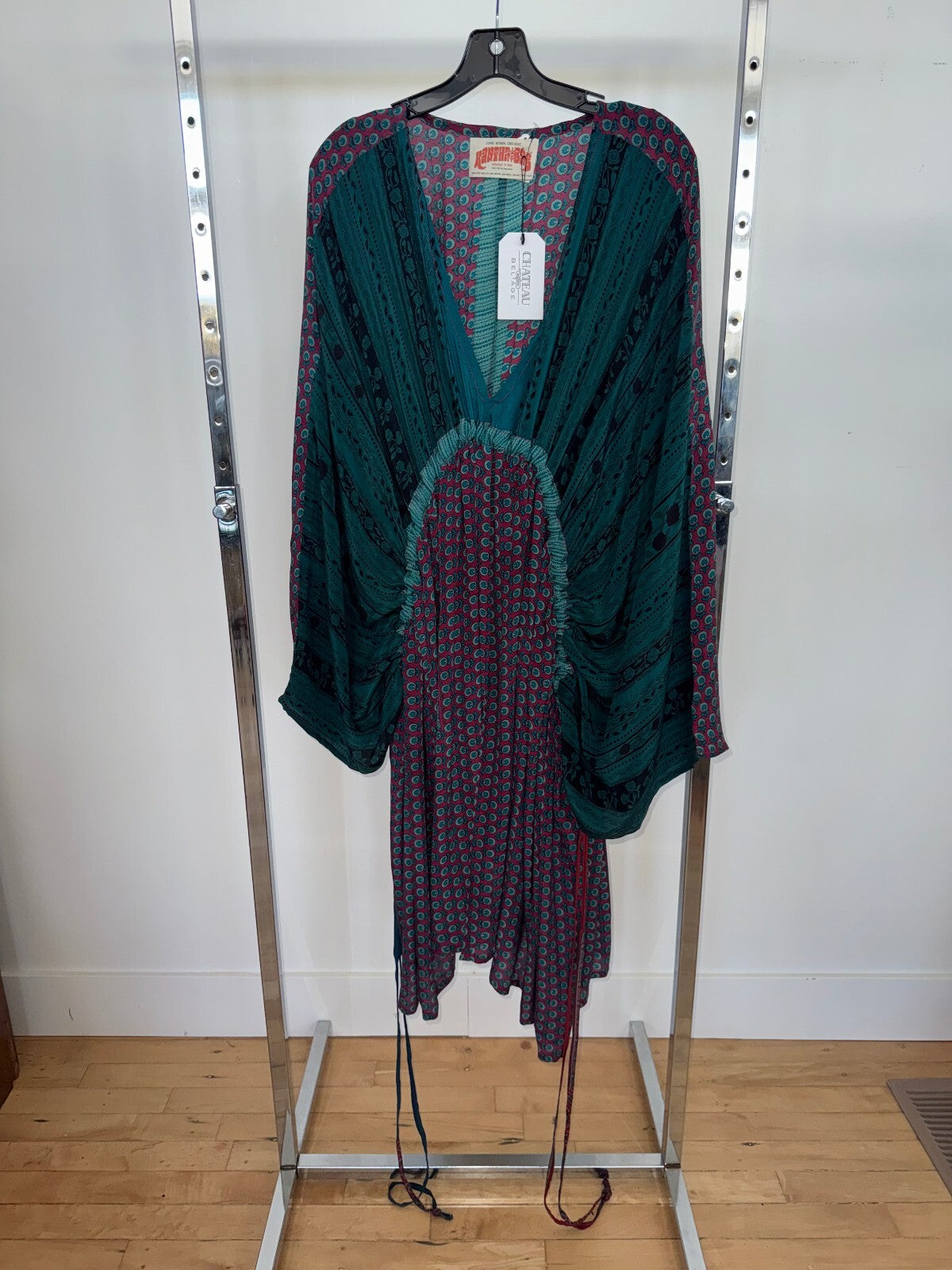 Kantha Bae Blue and Red Long Sleeve Tunic Dress, Free Size