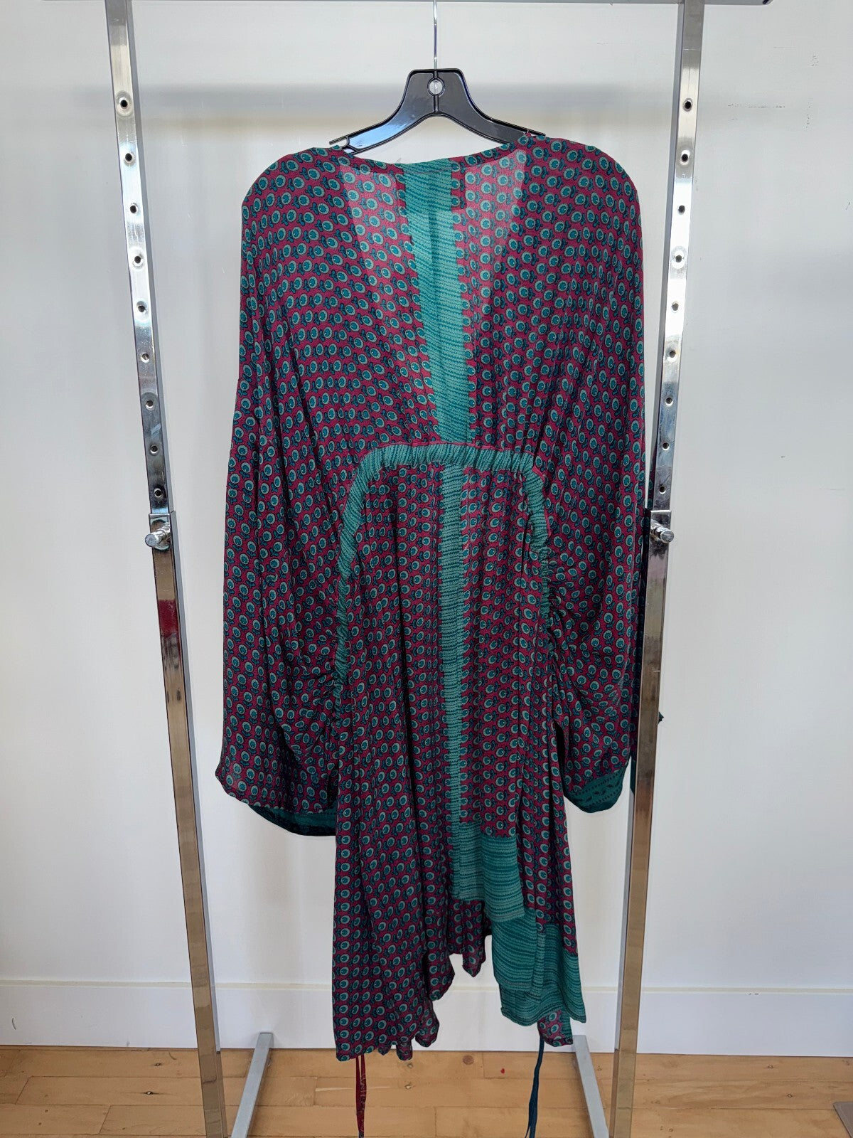 Kantha Bae Blue and Red Long Sleeve Tunic Dress, Free Size