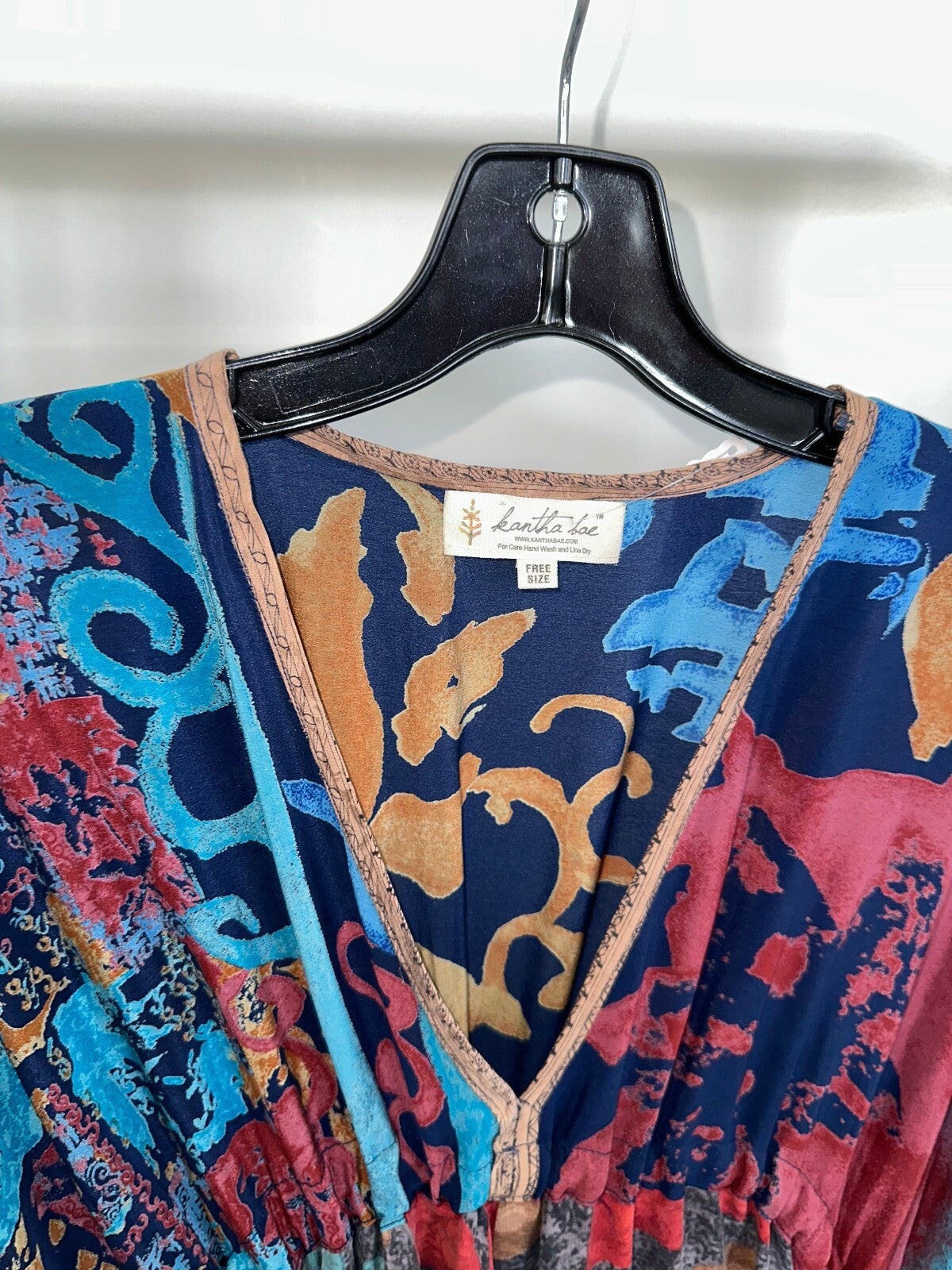 Kantha Bae Blue Longsleeve Kimono Style Tunic Dress, Free Size