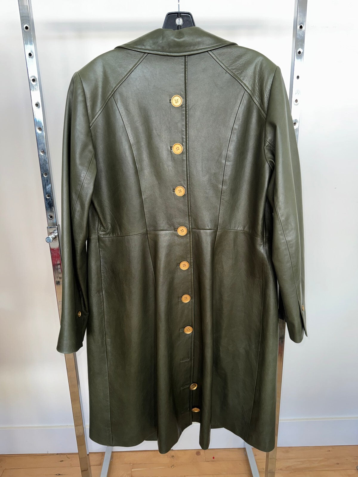 Per Se Green 100% Leather Duster Jacket, Size 14