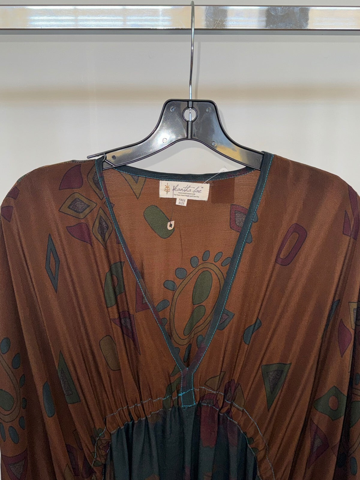 Kantha Bae Brown Tunic / Kimono Dress, Free Size