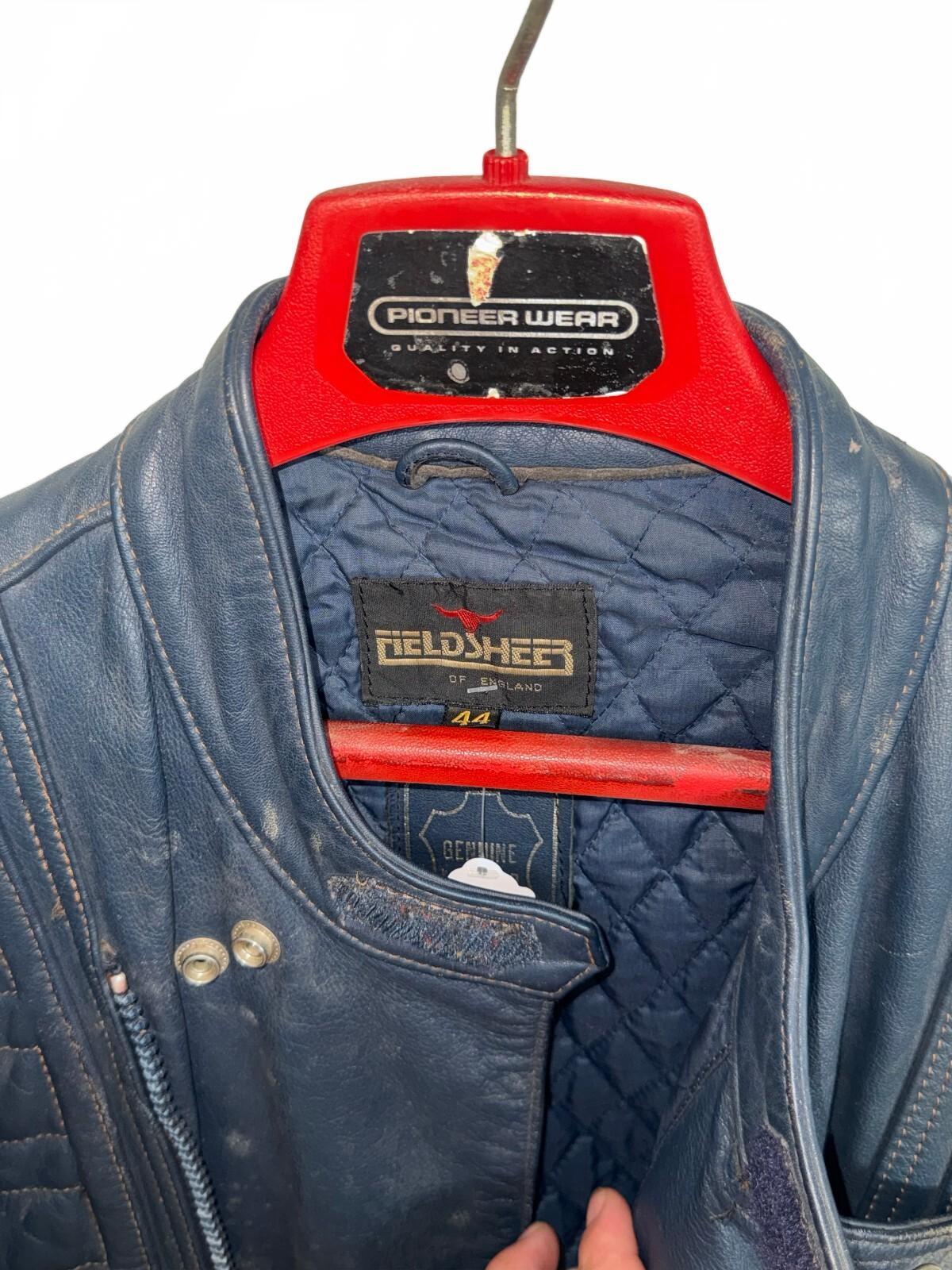 Fieldsheer Blue Genuine Leather Motorcycle Jacket, Size 44