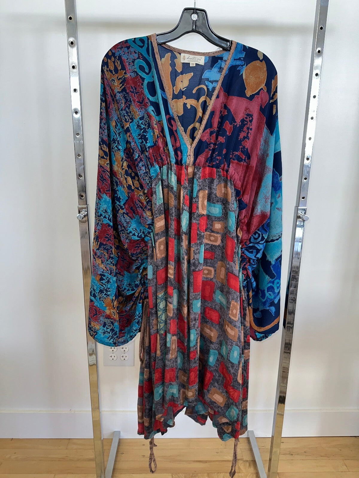 Kantha Bae Blue Longsleeve Kimono Style Tunic Dress, Free Size