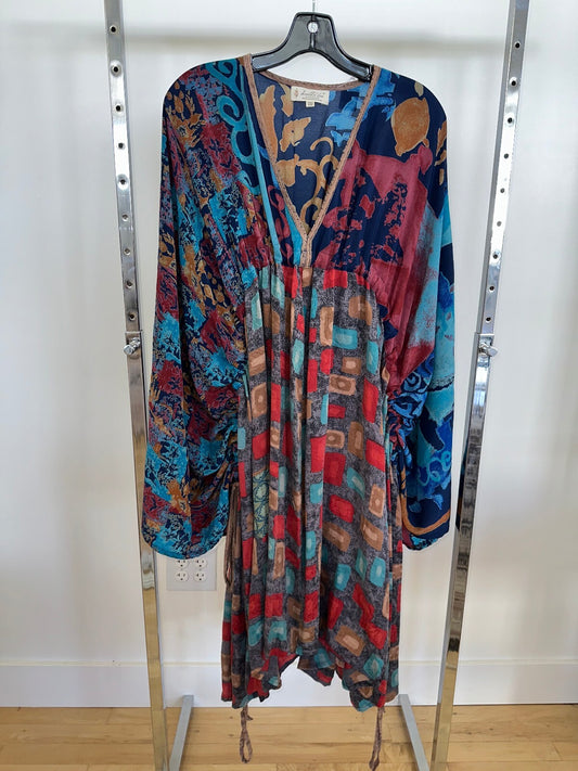 Kantha Bae Blue Longsleeve Kimono Style Tunic Dress, Free Size