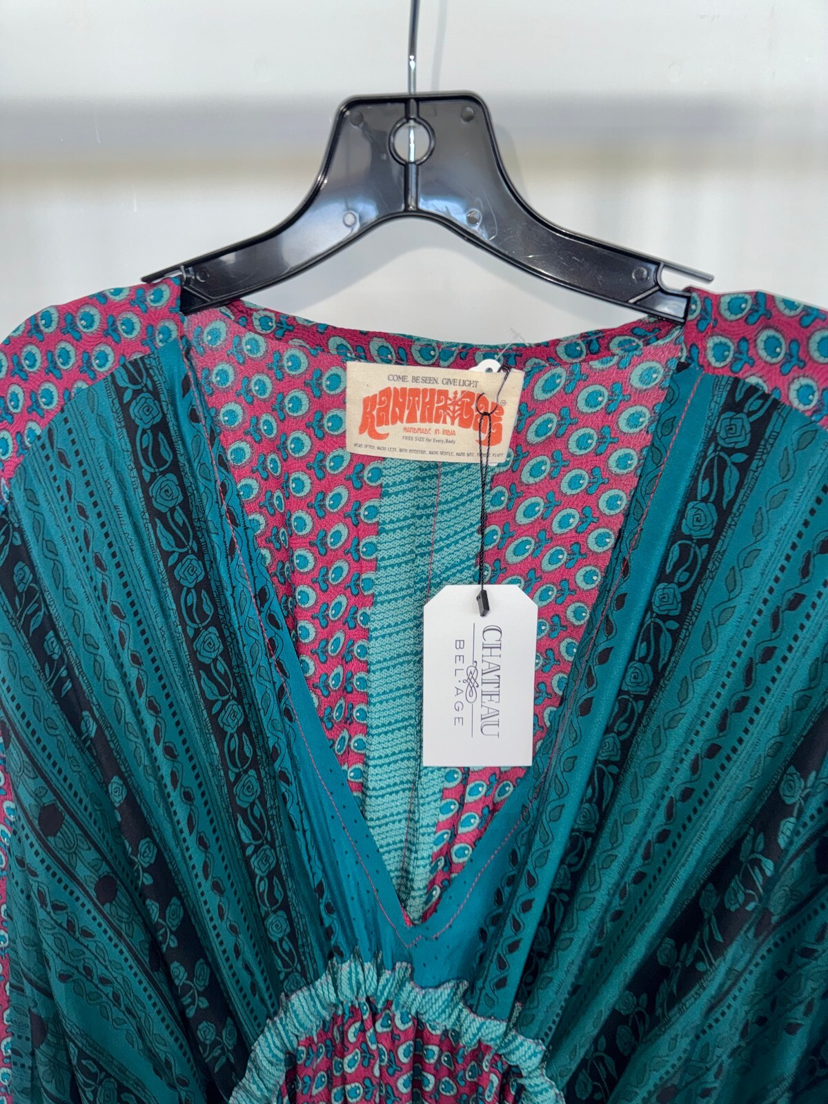 Kantha Bae Blue and Red Long Sleeve Tunic Dress, Free Size