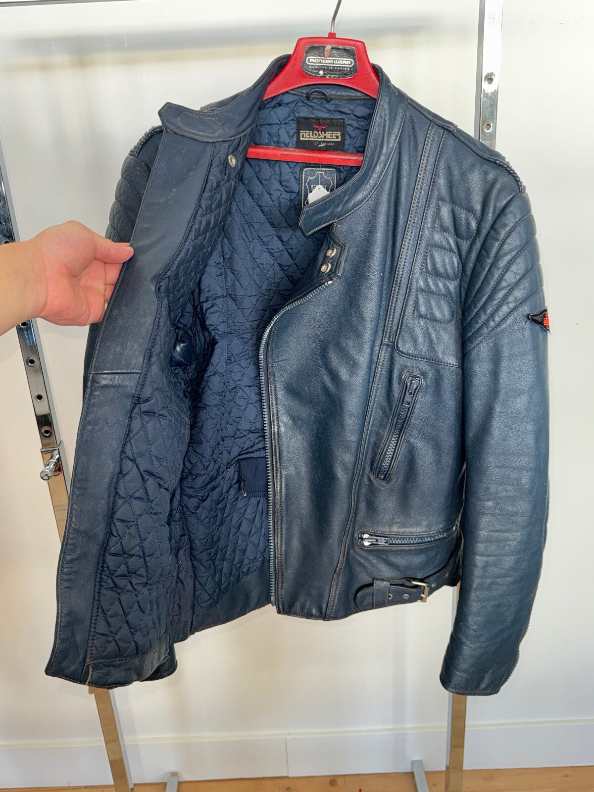 Fieldsheer Blue Genuine Leather Motorcycle Jacket, Size 44