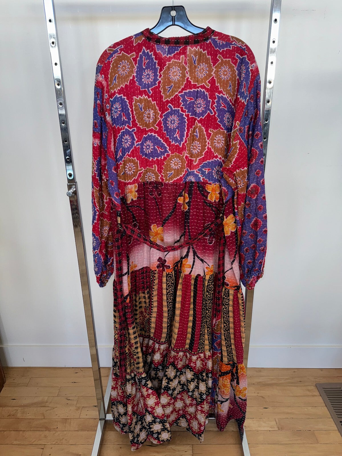 Kantha Bae Red Multipattern Tunic Long Sleeve Dress, Free Size